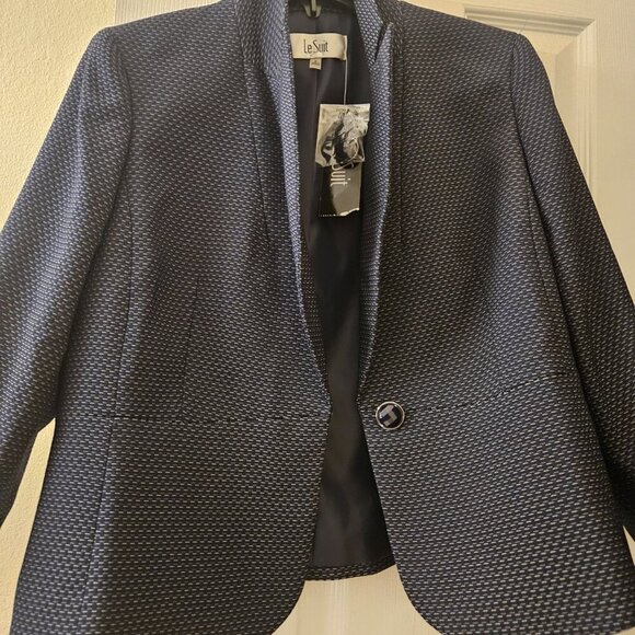 NWT Le Suit Career Office Wear Navy Blue Small Polka Dot Blazer Peplum Jacket 8 - Picture 3 of 11